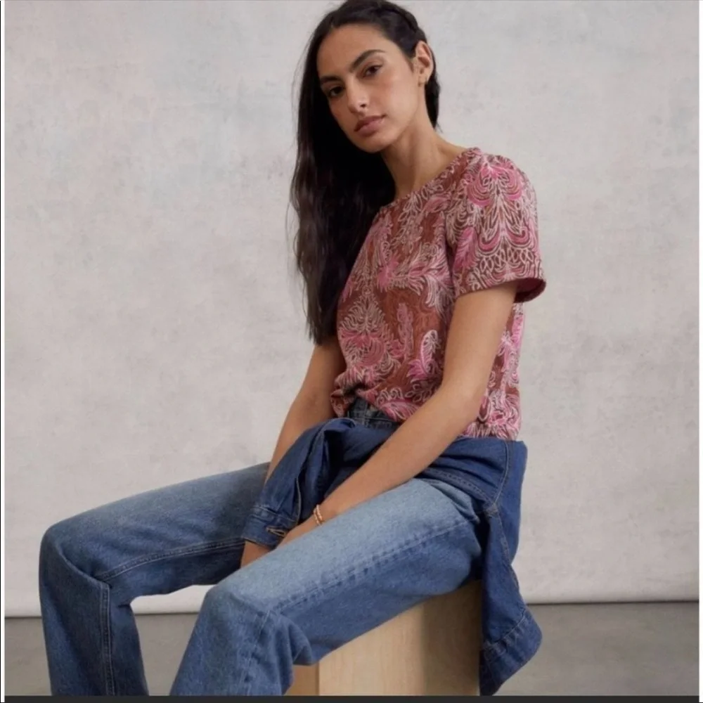 Anthropologie Demeter floral paisley print copper shimmer short sleeve top - Picture 9 of 9